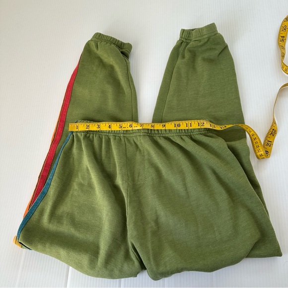 Aviator Nation 6 Stripe Classic Rainbow Sweatpants Jungle Green, S - Picture 9 of 10